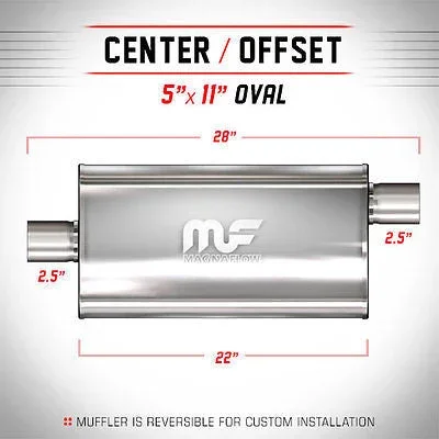 2.5 ID 5×11 Oval 22 Satin Stainless Universal Exhaust Silencer 12586 | MagnaFlow