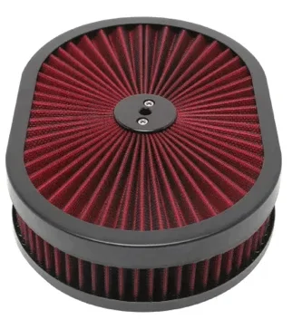 Air Cleaner: 12″ Super Flow Oval Air Cleaner Set – Black/Red RPC R2215BK