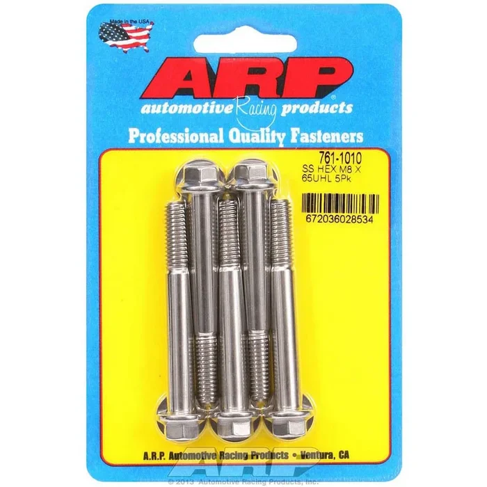 ARP Bolt – 65 mm Long – 10 mm Hex Head – Stainless – Polished – Universal – (Set of 5)