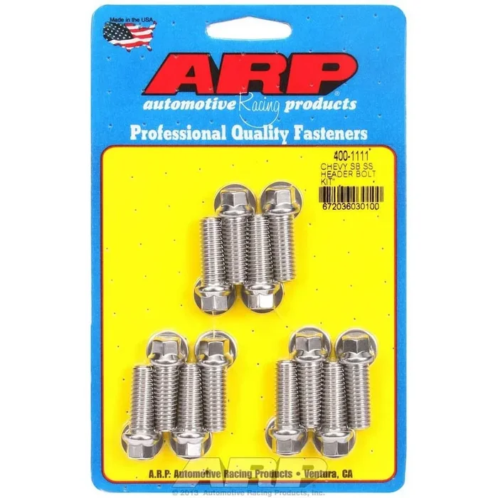 ARP Header Bolt – 3/8-16 in Thread – 1 in Long – Hex Head – Polished – Small Block Chevy – Set of 12