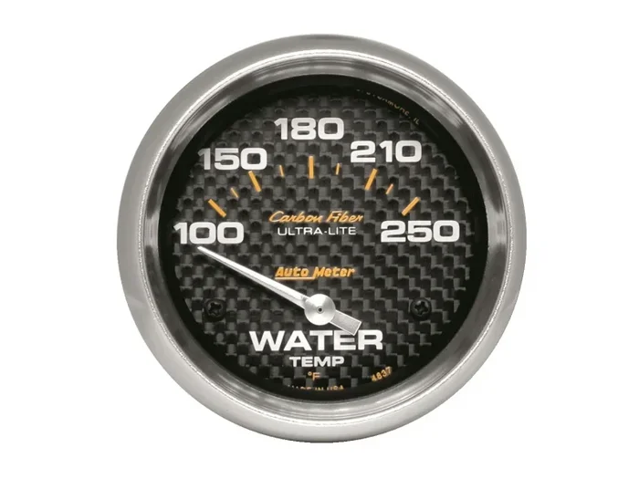 Auto Meter Carbon Fiber Electric Water Temperature Gauge – 2-5/8 ” – 100-250 F