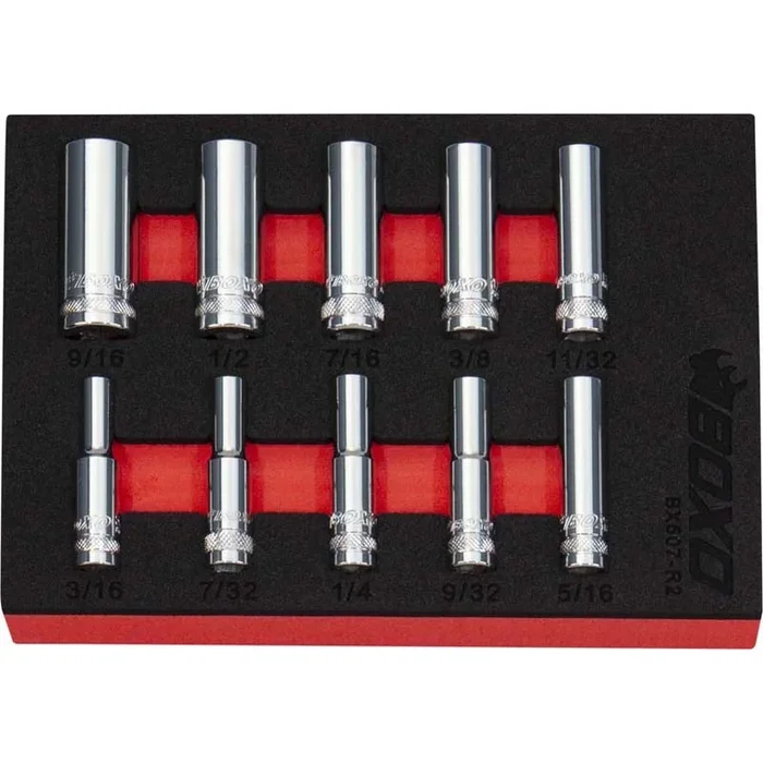 BOXO 10Pc 1/4 ” Imperial 12PT Deep Socket Set