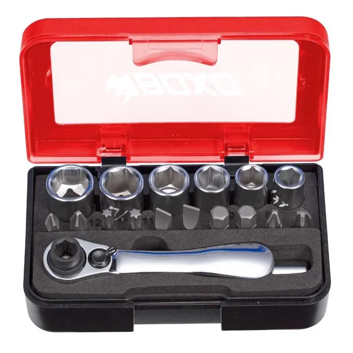BOXO 18Pc 1/4 ” Socket Set With Dual Function Ratchet