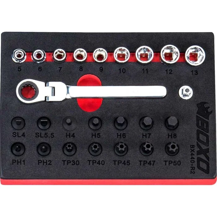 BOXO 25Pc 1/4 ” Low Profile Socket & Stubby Bit Set