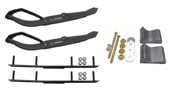 C&A Pro Black MTX Snowmobile Skis w/ 4″ Round Bars Complete Kit Polaris Trailing Arm Suspension