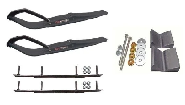 C&A Pro Black Razor Snowmobile Skis w/ 10″ Round Bars Complete Kit Polaris Pro Ride Chassis Rush 2010-11