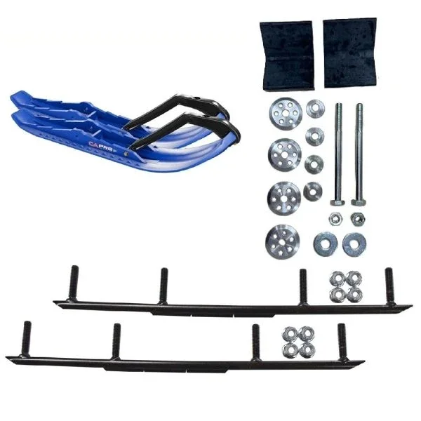 C&A Pro Blue TMX Snowmobile Skis w/ 4″ Round Bars Complete Kit Ski-Doo 2000-2015 (ADSA) REV/XP/XS