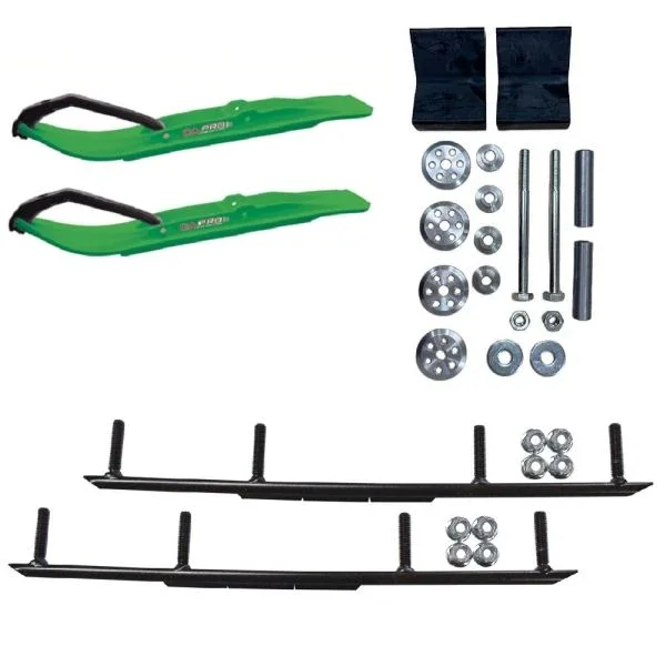 C&A Pro Green XT Snowmobile Skis w/ 10″ Round Bars Complete Kit Lynx 2022+ Rave, Commander, Ranger, Xterrian