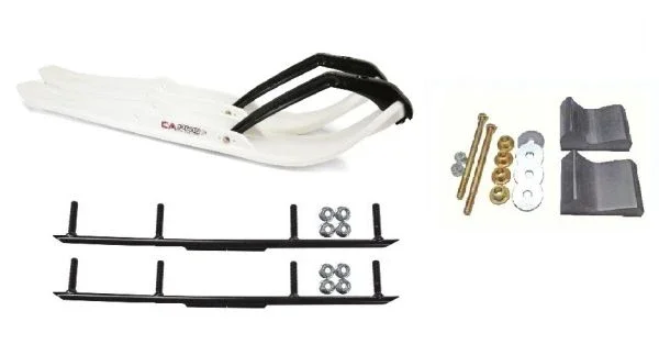 C&A Pro White XPT Snowmobile Skis w/ 4″ Round Bars Complete Kit Polaris Trailing Arm Suspension