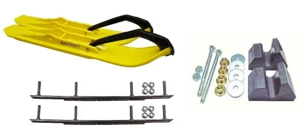 C&A Pro Yellow XCS Snowmobile Skis w/ 10″ Round Bars Complete Kit Yamaha Trailing Arm & Apex/Vector
