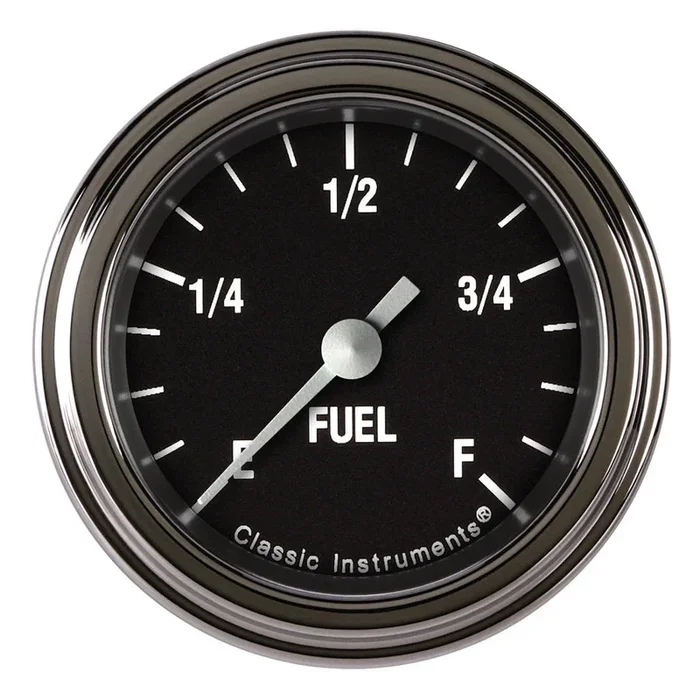 Classic Instruments Hot Rod Fuel Level Gauge – Programmable ohm – Full Sweep – 2-1/8 in Diameter – Low Step Stainless Bezel – Black Face
