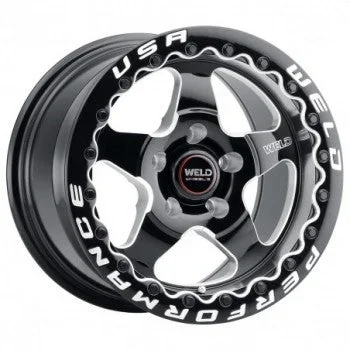 Drag Racing Rear Wheel & Tyre Package Weld Ventura Beadlock S904 17×114.3 Black with ‘Mickey Thomson ET Street R’ Tires (pair)