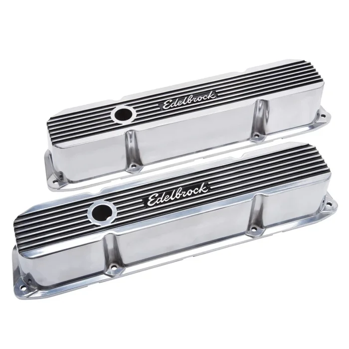 Edelbrock Elite II Valve Covers Tall Baffled Breather Hole – Edelbrock Logo – Polished
