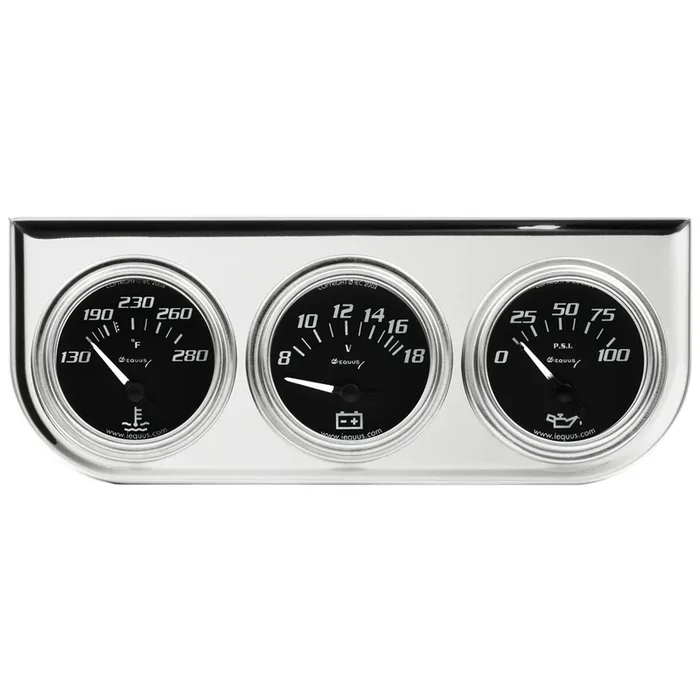 Equus 7000 Classic Series Gauge Kit – Analog – Oil Pressure/Voltmeter/Water Temperature – 2 ” Diameter – Panel Mount – Black Face