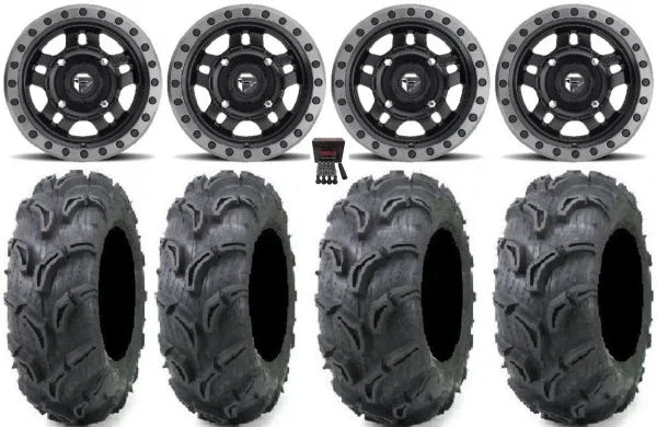Fuel Anza Black 14″ Wheels 28″ Zilla Tires Honda Rincon Yamaha Rhino Kawasaki Brute Force Suzuki KingQuad