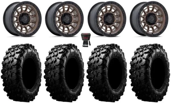 Fuel Cycle 15″ Wheels Bronze +10mm 29″ Carnivore Tires Can-Am Maverick X3 / Honda Pioneer 1000 / Talon