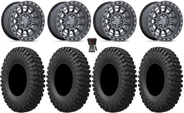 Fuel Cycle 15″ Wheels Gunmetal +10mm 32″ MotoCrusher Tires Polaris RZR Turbo R & Pro R Ranger 1500 Xpedition