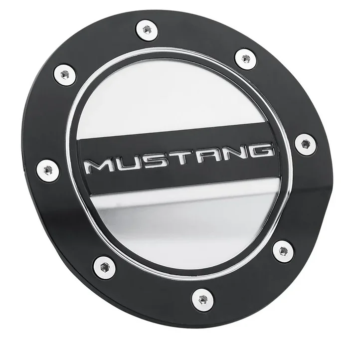 Fuel Door (Black/Silver, ft. Mustang) for Mustang 2015-23 | #FR3Z-6640526-MB | Drake Muscle Cars