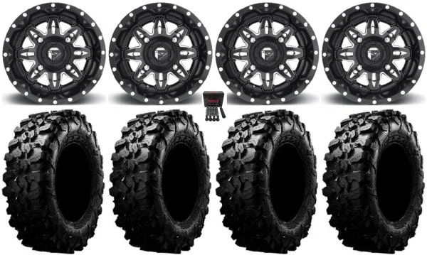 Fuel Lethal Black 14″ Wheels 28″ Carnivore Tires Kawasaki Mule Pro FXT KRX / Yamaha Wolverine RMAX / YXZ 2019+