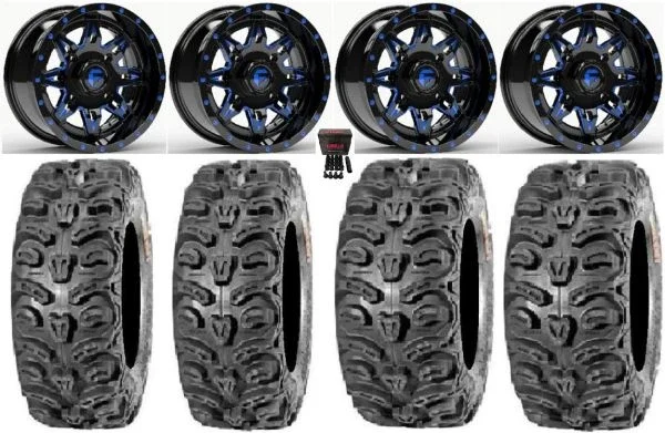 Fuel Lethal Blue 14″ Wheels 28″ Bear Claw HTR Tires Sportsman 550 850 1000