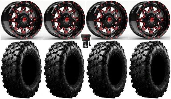 Fuel Lethal Red 15″ Wheels 35″ Carnivore Tires Can-Am Commander Maverick Renegade Outlander Defender