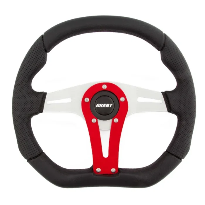 Grant Steering Wheels D-Series Steering Wheel 13-3/4 x 11-3/4 ” Diameter D-Shaped 3-Spoke – Black Suede Grip – Red Anodize
