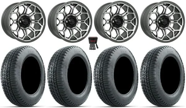 GTW Bravo 14″ Golf Cart Wheels Gray 205×30 Fusion Street Tires E-Z-GO & Club Car