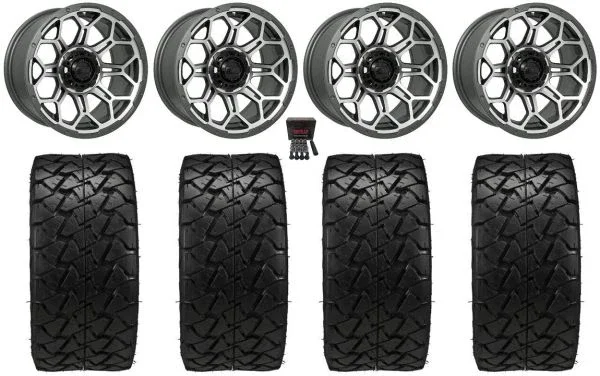 GTW Bravo 14″ Golf Cart Wheels Gray 22″ Trail Fox A/T Tires E-Z-GO & Club Car