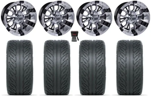 GTW Diesel 14″ Golf Wheels Machined 205×40 Fusion GTR Tires E-Z-GO & Club Car