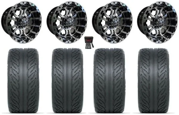 GTW Omega 12″ Golf Cart Wheels Machined 215×40 Fusion GTR Tires Yamaha