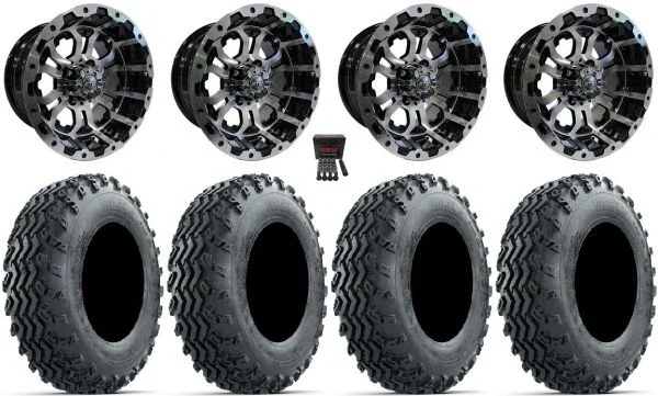 GTW Omega 12″ Golf Cart Wheels Machined 22″ Rogue Tires Yamaha