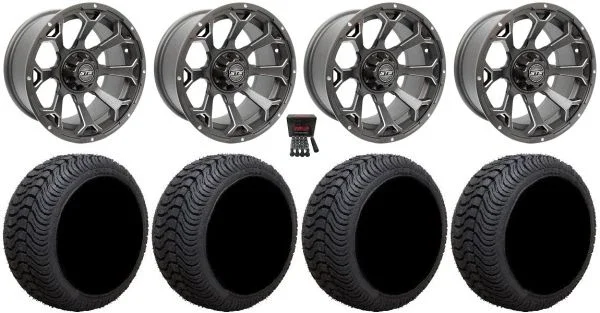 GTW Raven 14″ Golf Cart Wheels Gray 205×30 Cruze Tires Yamaha