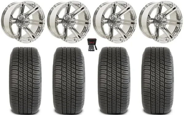GTW Specter 12″ Golf Wheels Chrome 215×35 Deli Tires E-Z-GO & Club Car
