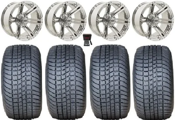 GTW Specter 12″ Golf Wheels Chrome 215×50 Pro Rider Tires Yamaha