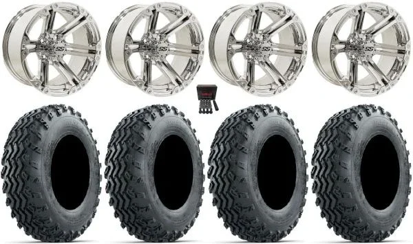 GTW Specter 14″ Golf Cart Wheels Chrome 23″ Rogue Tires Yamaha