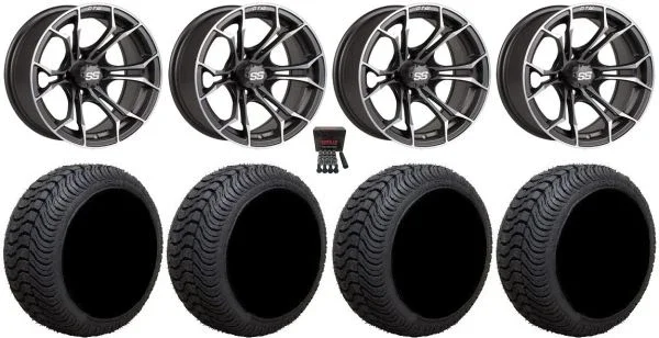 GTW Spyder 12″ Golf Cart Wheels Gray 215×35 Cruze Tires Yamaha