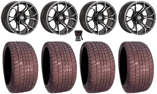 GTW Spyder 12″ Golf Cart Wheels Gray 255×50 Excel Classic Tires Yamaha