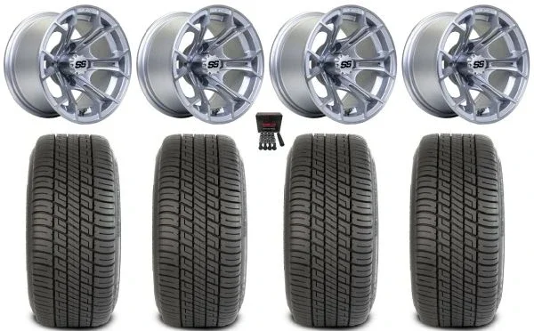 GTW Spyder 12″ Golf Wheels Silver Brush 205×30 Deli Tires Yamaha