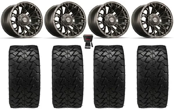 GTW Stellar 14″ Golf Wheels Matte Bronze 22″ Trail Fox A/T Tires Yamaha