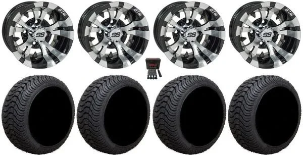 GTW Vampire 12″ Golf Cart Wheels Black 215×50 Cruze Tires Yamaha