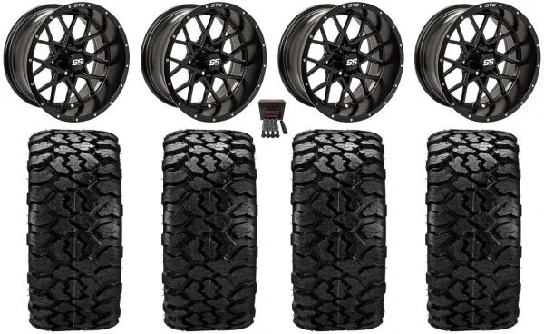 GTW Vortex 2 12″ Golf Cart Wheels Black 22″ Sierra Rover Tires E-Z-GO & Club Car
