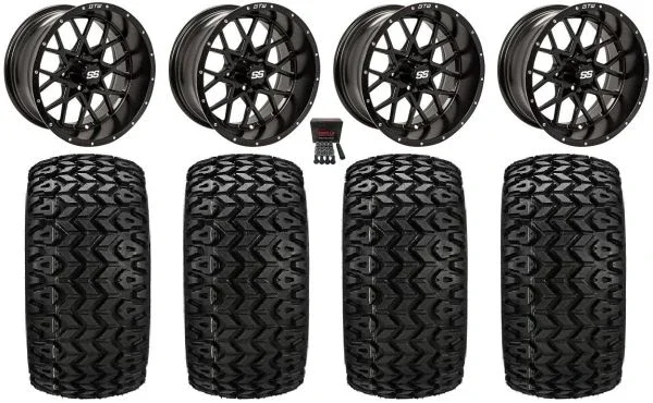 GTW Vortex 2 12″ Golf Cart Wheels Black 23″ Sierra Sport Tires Yamaha