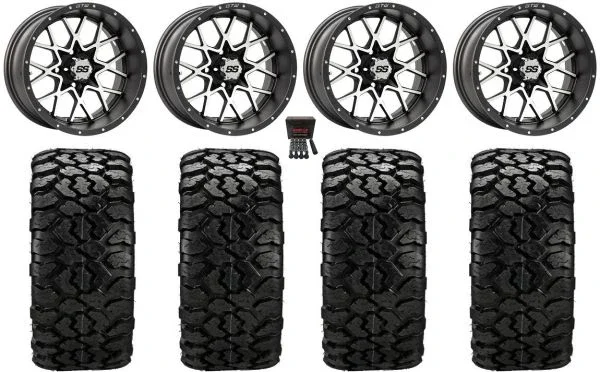 GTW Vortex 2 14″ Golf Cart Wheels Gray 23″ Sierra Rover Tires E-Z-GO & Club Car