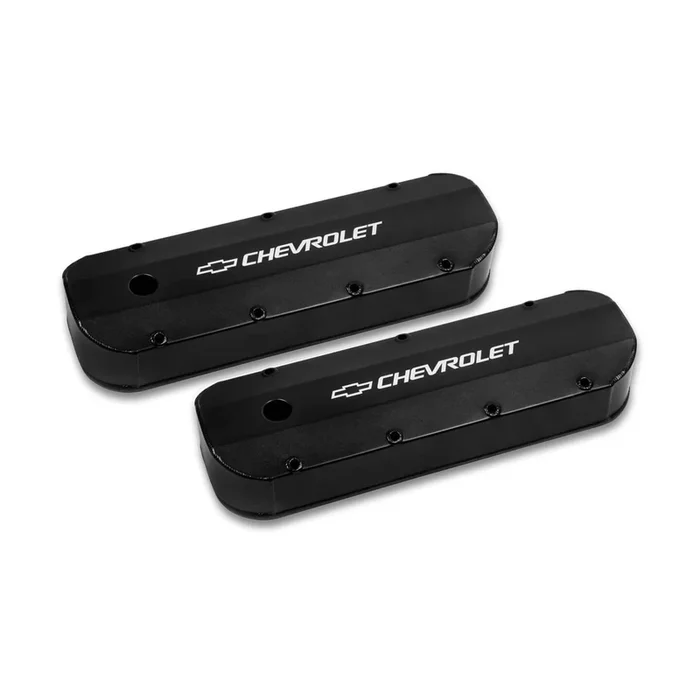 Holley GM Track Series Tall Valve Cover – Baffled – Breather Hole – Chevy Bowtie – Fabricated – Black Powder Coat – Big Block Chevy 241-279 – Pair