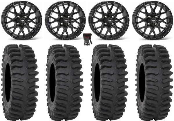 ITP Hurricane 14″ Wheels Black 27″ XT400 Tires Honda Rincon Yamaha Rhino Kawasaki Brute Force Suzuki KingQuad