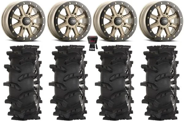 ITP Inertia Bdlk 14″ Wheels Br +40mm 28″ Outlaw Max Tires Kawasaki Teryx Mule