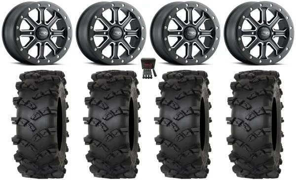 ITP Inertia Beadlock 14″ Wheels Black +40mm 28″ Outlaw M/T Tires Can-Am Commander Maverick Renegade Outlander Defender