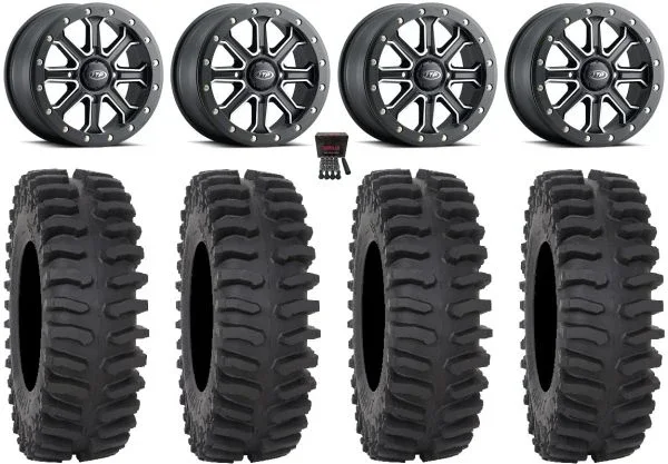 ITP Inertia Beadlock 14″ Wheels Black +40mm 32″ XT400 Tires Can-Am Maverick X3 / Honda Pioneer 1000 / Talon