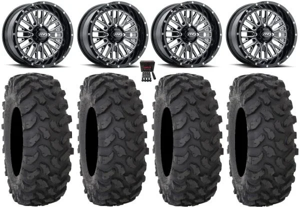 ITP Momentum 14″ Wheels Milled 27″ XTR370 Tires Honda Rincon Yamaha Rhino Kawasaki Brute Force Suzuki KingQuad