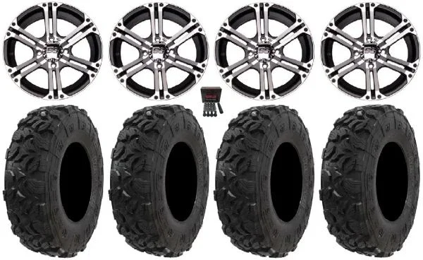 ITP SS212 14″ Wheels Machined 27″ Harvester Tires Sportsman 550 850 1000